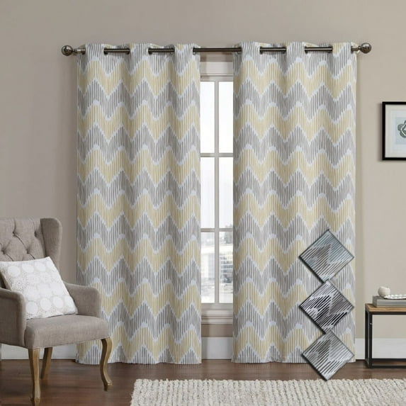 Marlie Intelligent design Blackout Weave Grommet Curtain Panels (Set of 2) - Yellow/Taupe - 76x84