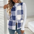thumbnail image 6 of Women's Plaid Fleece Vest, Crew Neck Sleeveless Cardigan Tops, Winter Warm No Hood Outerwear Vests with Pockets, 6 of 9