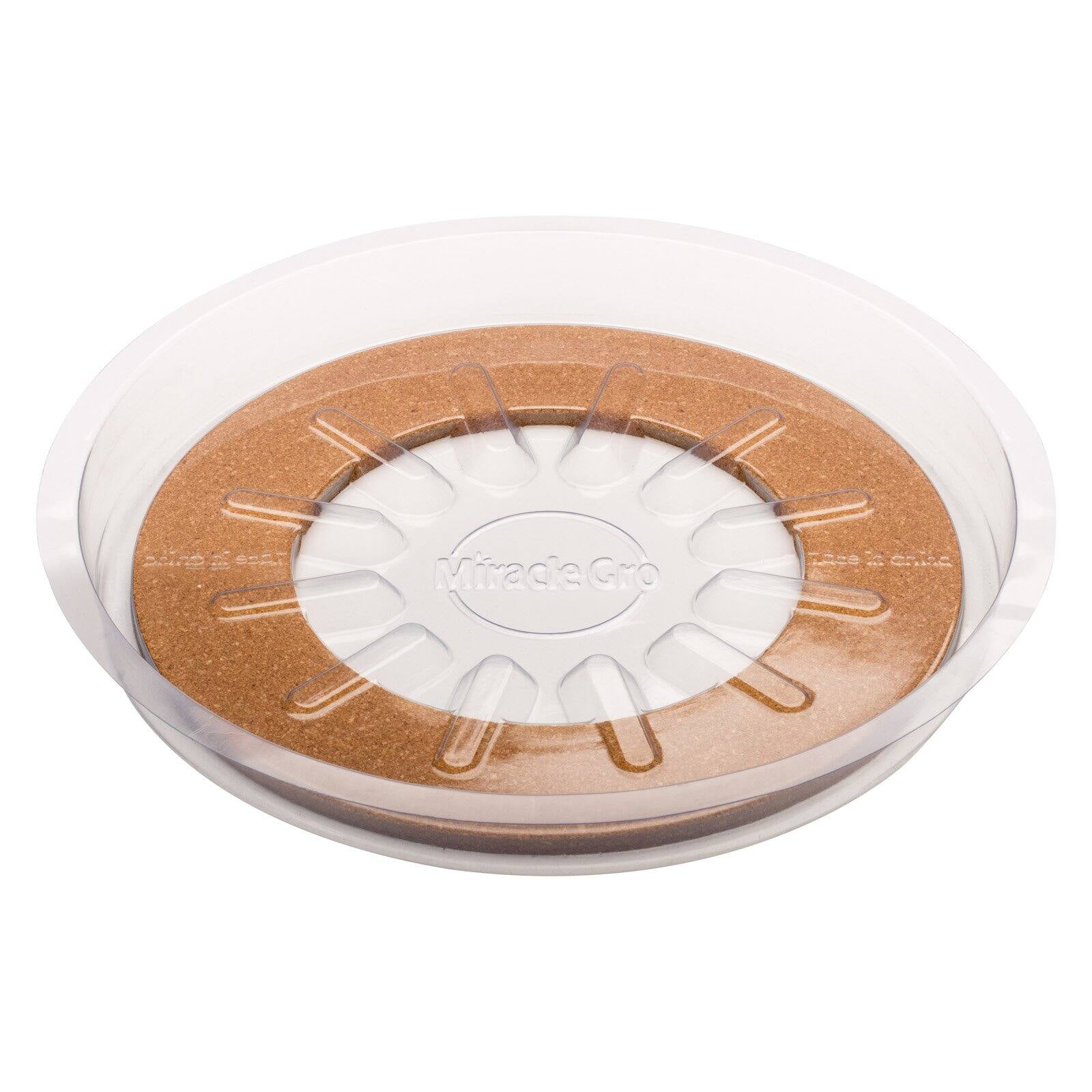 Orbit, Miracle Gro Brand 14 in. Hybrid Saucer - Clear Plastic with a Brown Cork Base