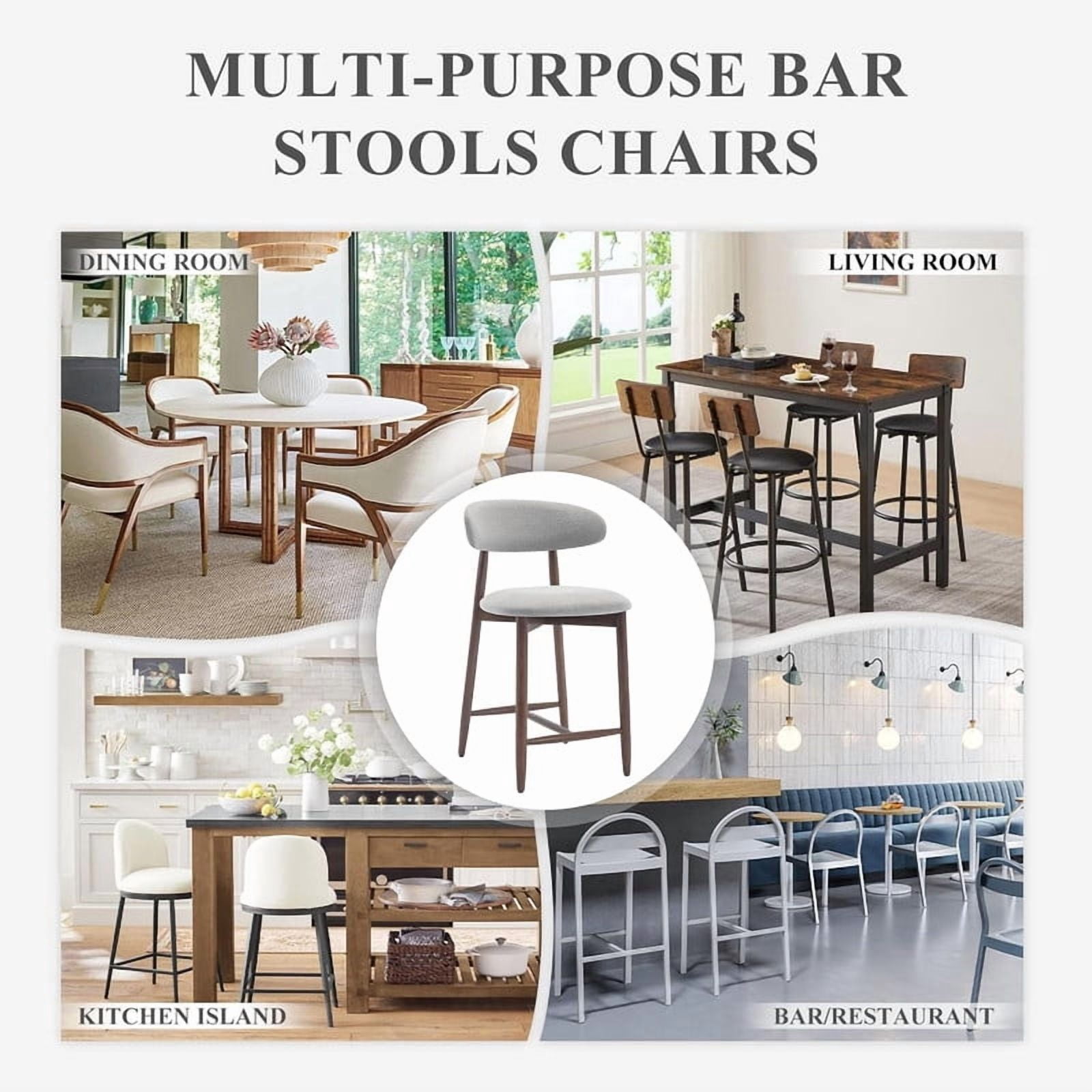 COLAMY Upholstered Counter Height Bar Stools Set of 3, Kitchen Island Stools with Back, Suitable for 34"-41" Table, Modern Counter Chairs with Wood Legs for Dining Room, Light Grey