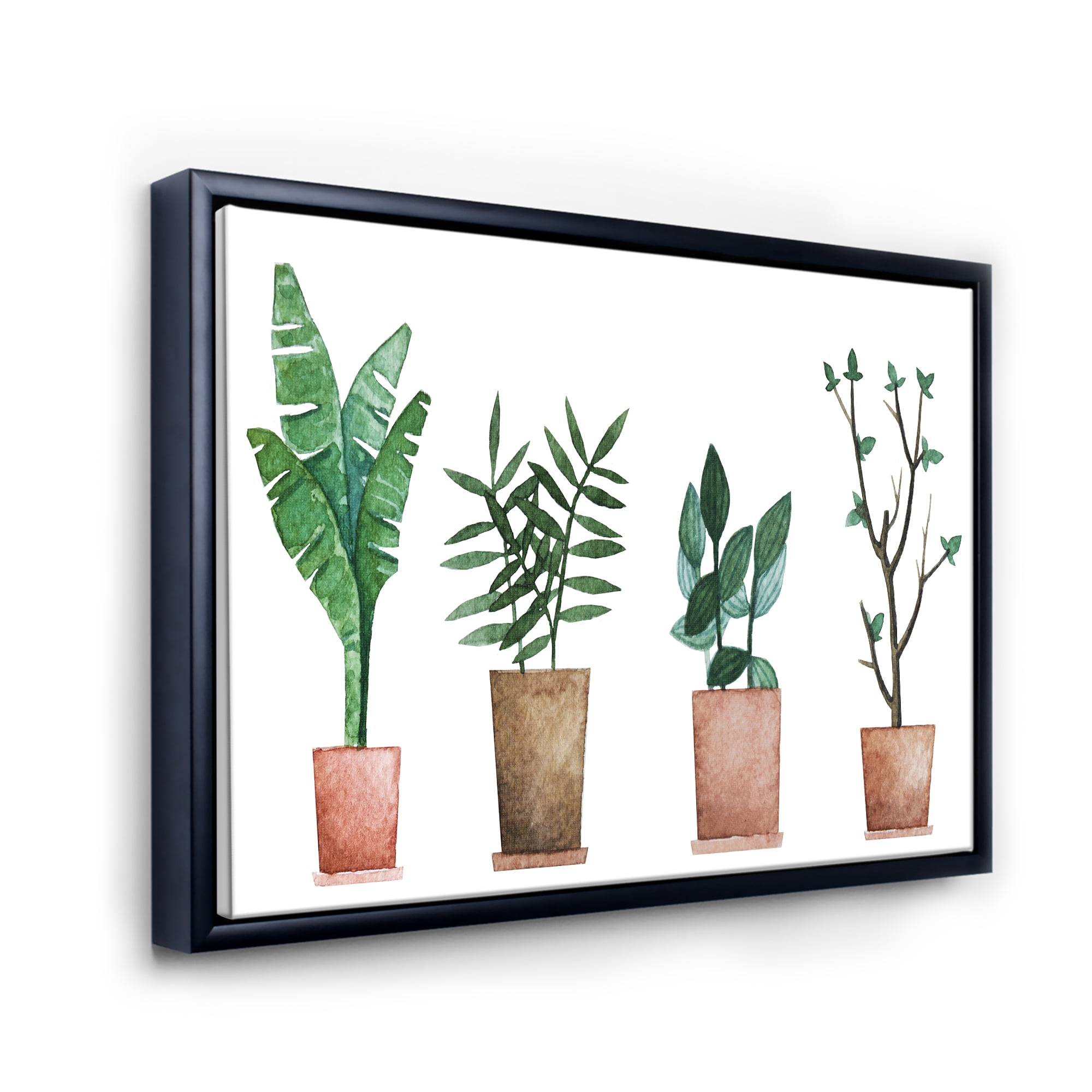 Designart 'Duo of Potted Flowers House Plants In Claypots' Farmhouse Framed Canvas Wall Art Print