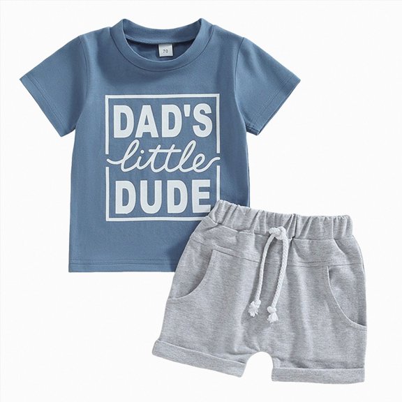 newwalpole Daddys Boy Baby Clothes Dad's Little Dude Short Sleeve Shirts and Drawstring Shorts Toddler Summer Cute Outfit (Blue,3-6 Months)