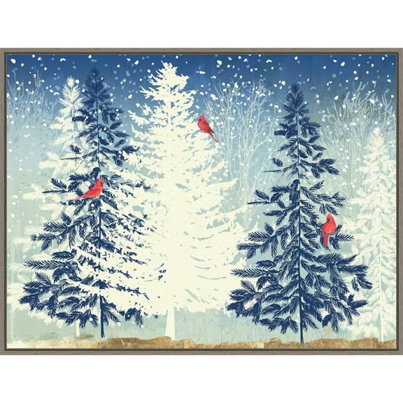 Amanti Art Snowy Christmas Trees Framed Canvas Wall Art Print