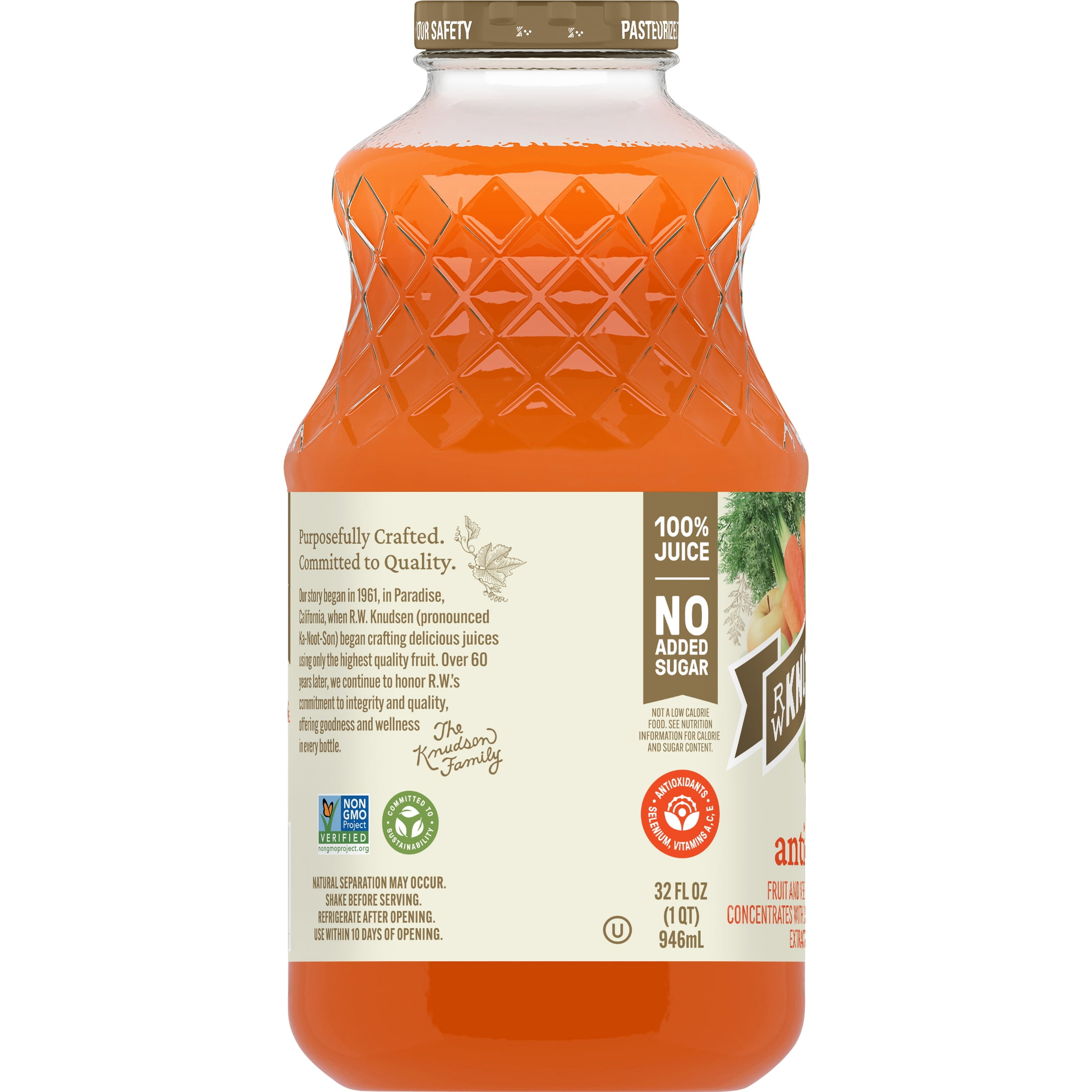 (3 pack) R.W. Knudsen Simply Nutritious Mega Antioxidant Juice Blend, 100% Juice, 32 oz, Glass Bottle, Shelf-Stable