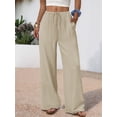 thumbnail image 5 of Wide Leg Pants for Women Drawstring Elastic Waist Trousers with Pockets Summer Vacation Clothes M, 5 of 9