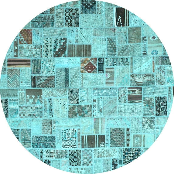 Ahgly Company Indoor Round Patchwork Light Blue Transitional Area Rugs, 6' Round