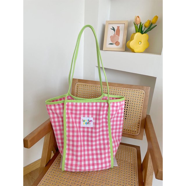 JennyShop Bolsa De Hombro Plaid, Bolsa De Comunicación De Gran Capacidad, Bolsa De Tote, Bolsa De Cloth De Doble Capa Ligera, Bolso De Estudiante Universitario