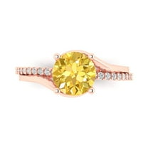 1.71 ct Round Cut Natural Citrine Solitaire with Simulated Diamond Accents 14K Rose Gold Womens Engagement Ring