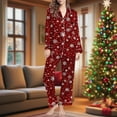 thumbnail image 2 of Cavosen Christmas 2 Piece Womens Christmas Pajamas Lapel Long Sleeve and Elastic Waist Pants Breathable Sleepwear Santa Printed Warm Cute, 2 of 7