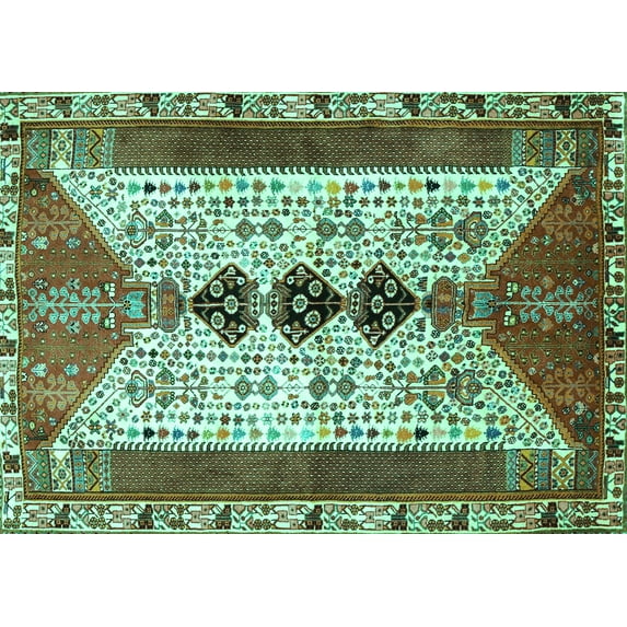 Ahgly Company Machine Washable Indoor Rectangle Persian Turquoise Blue Traditional Area Rugs, 2' x 3'