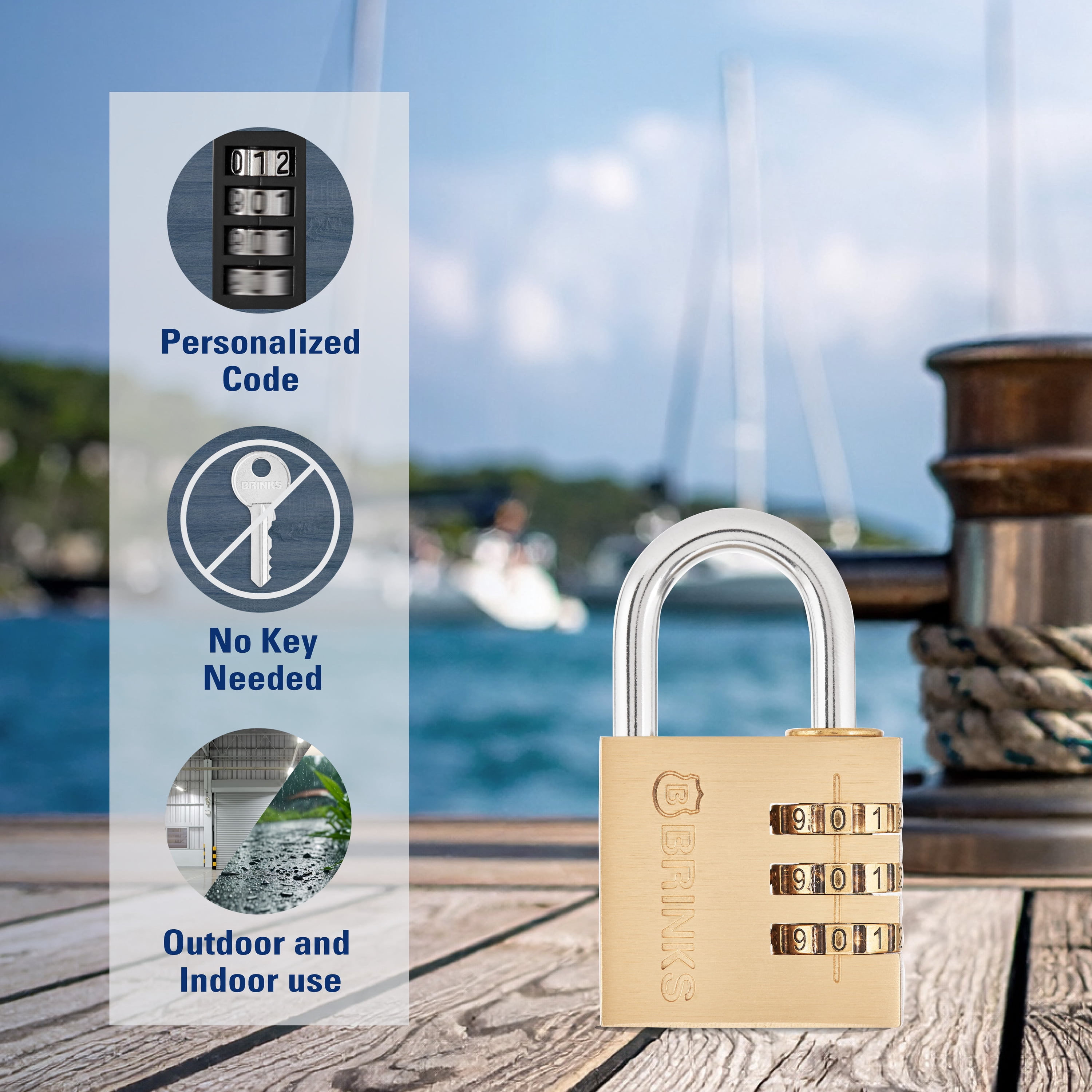 (4 pack) Brinks Solid Brass 40mm Resettable Combination Padlock with 1 3/16in Shackle