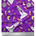 thumbnail image 1 of Soimoi Purple polyester Crepe Fabric Stars & Rocket Galaxy Print Fabric by the Yard 52 Inch Wide, 1 of 3