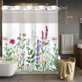 thumbnail image 5 of Spring Pink No Hooks Shower Curtain with Snap-in Liner Wildflower Lavender Botanical Sage Green Leaves Shower Curtains for Bathroom, Waterproof, Easy Install, Washable 72"x78", 5 of 9