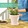thumbnail image 4 of Sungmor Set of 3 Terra Cotta Pots with Saucer & Drainage Hole, Large & Deep Clay Pots, Unique Embossed & Pretty Color Pottery Planters, Decorative Flower Pots for Plants Orchid Cactus Succulent, 4 of 7