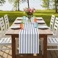 thumbnail image 4 of Navy Blue Striped 70 Inch Table Runner, Rustic Blue Stripe Modern Art Beige Farmhouse Dresser Scarf Cotton & Linen Tablerunner for Dining/Kitchen Island/Holiday Party Décor 13" x 70", 4 of 9