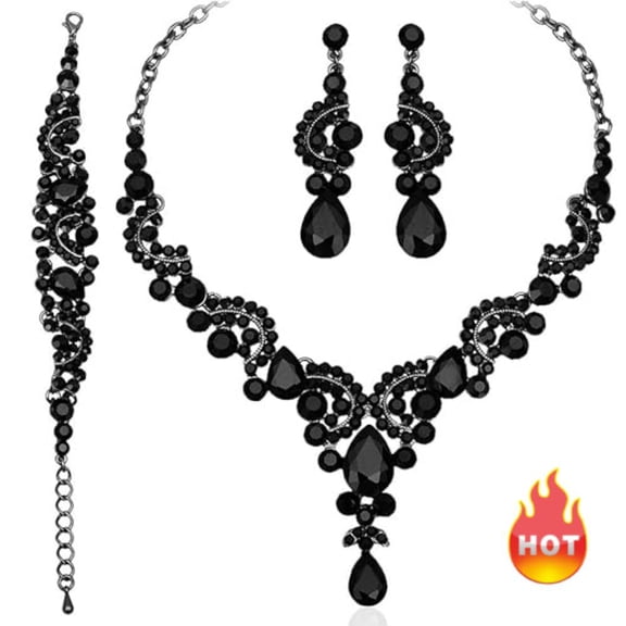 3PCS Elegant Crystal Necklace Earrings Bracelet Bridal Wedding Party Costume Jewelry Sets for Brides Women