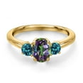 thumbnail image 3 of Gem Stone King 18K Yellow Gold Plated Silver Green Mystic Topaz and London Blue Topaz Engagement Ring for Women | 1.44 Cttw | Oval 7X5MM | Gemstone November Birthstone | Size 9, 3 of 6