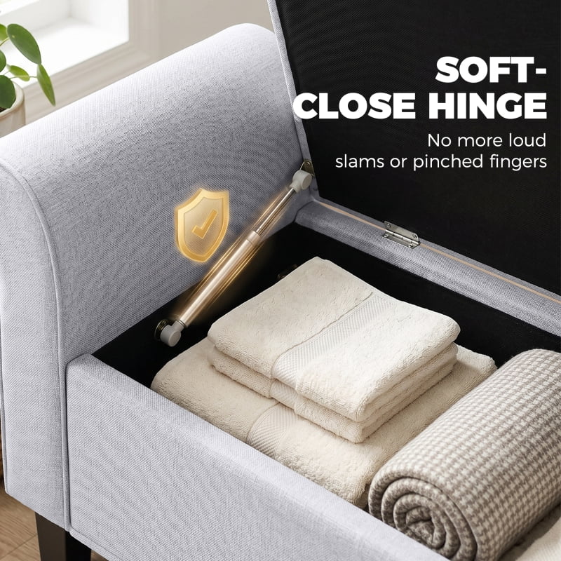 Alvantor Storage Bench with Tufted Seat & Rolled Arms for Bedroom 46.7"x18.5"x21.9" Light Gray