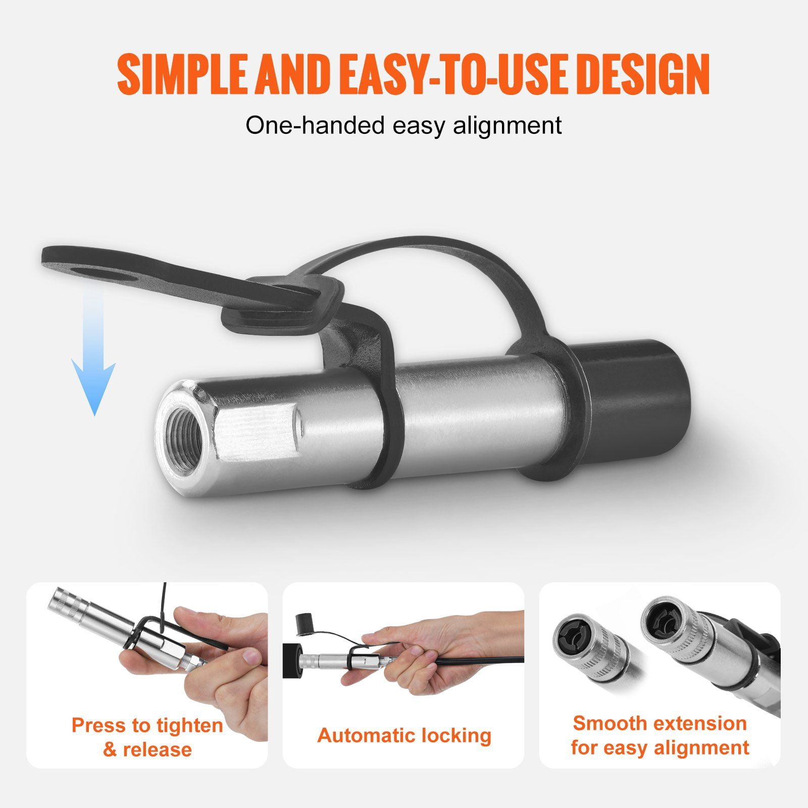 HCY Grease Gun Coupler 2 PCS, 10000 PSI High Pressure, 3-Jaw Locking, Quick Release Grease Gun Tip with Hose/Zerk Fittings Cleaner/Leak-Proof Cap, Compatible with All Grease Guns 1/8" NPT Fittings