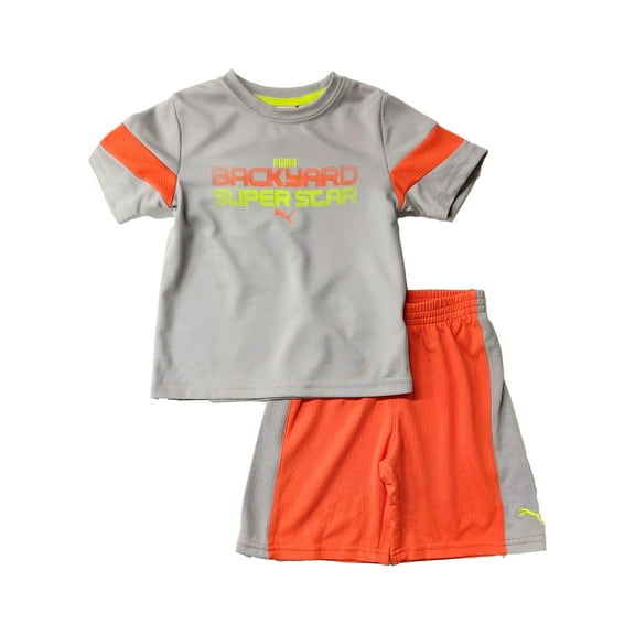 Puma Toddler Boys Gray & Orange 2pc Athletic Outfit Shorts & T-Shirt Set 2T