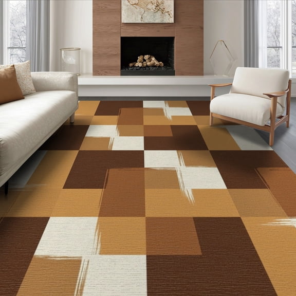 ODIKA 8'x10' Washable Area Rug Non-Shedding, Easy Care, Block Minimalist Brushstroke Watercolor Abstract Contemporary Refined Structured for King Size Bedroom Under Bed, Master Suite