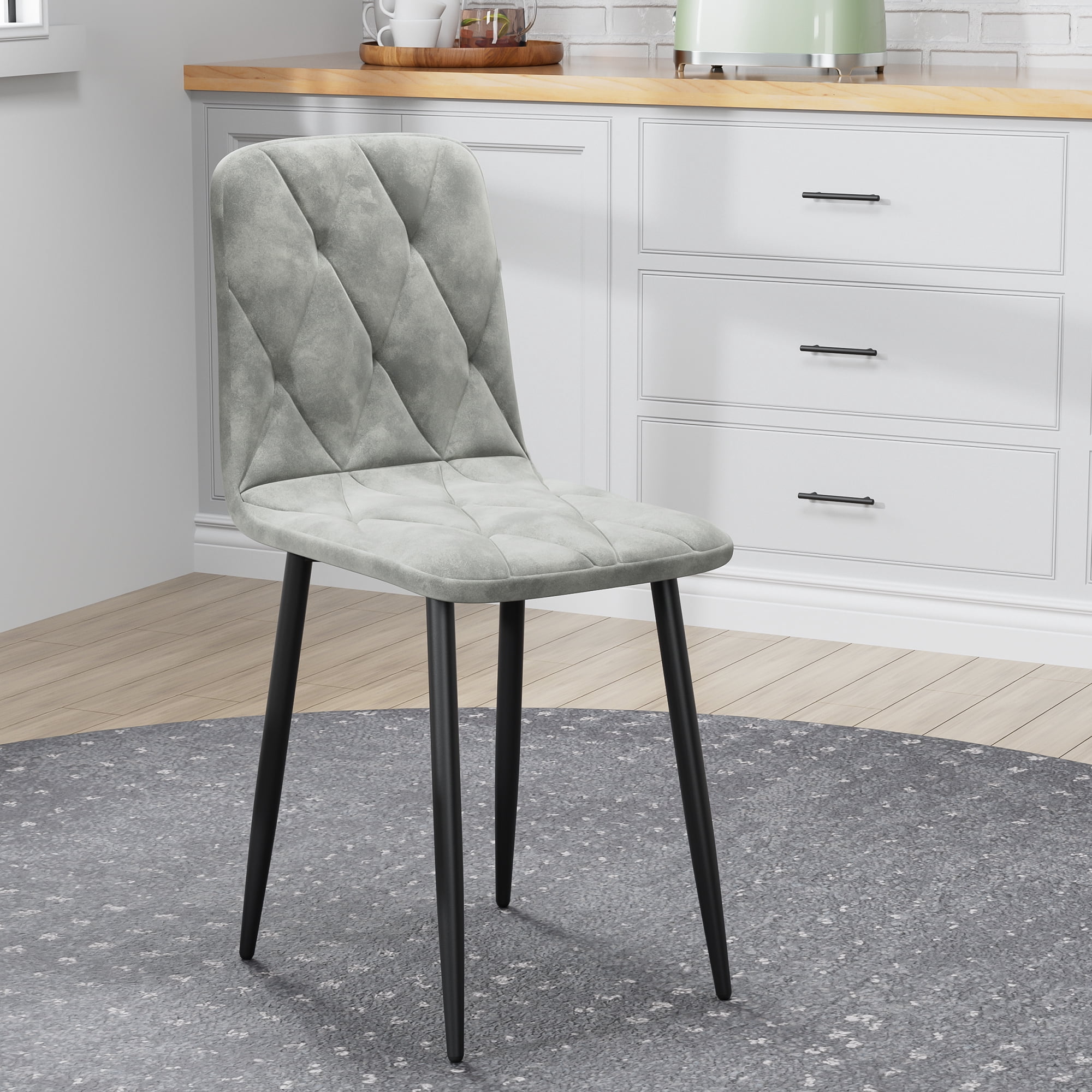 Dining Chairs Set of 4,Kitchen & Dining Room Upholstered Chairs with Metal Legs,Gray+Velvet