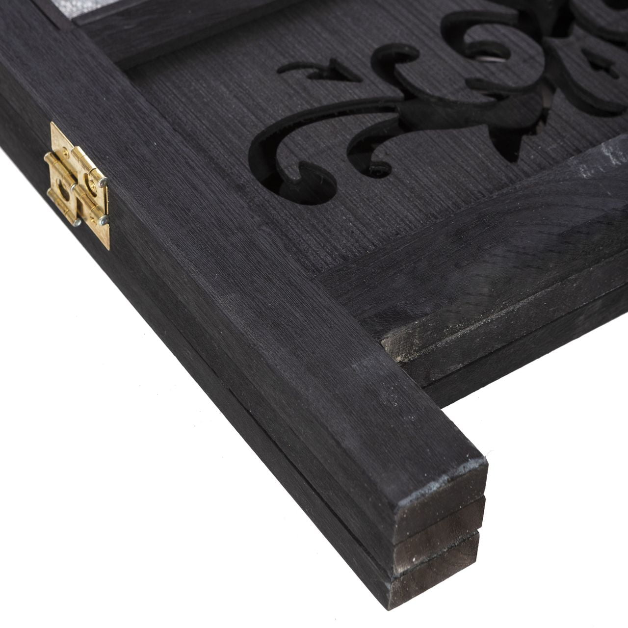 3 Panel Room Divider Solid Wood and Canvas with Decorative Cutouts Tree Design 67" Tall Black