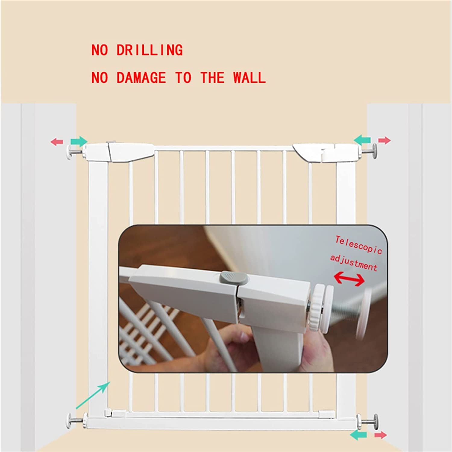 Gamvdout Stair Gate for Dogs, Extra Wide Pet Safety Gate, Tall 75Cm Dog Gate Indoor Extendable Stair Gate, No Drilling/White/75-82Cm