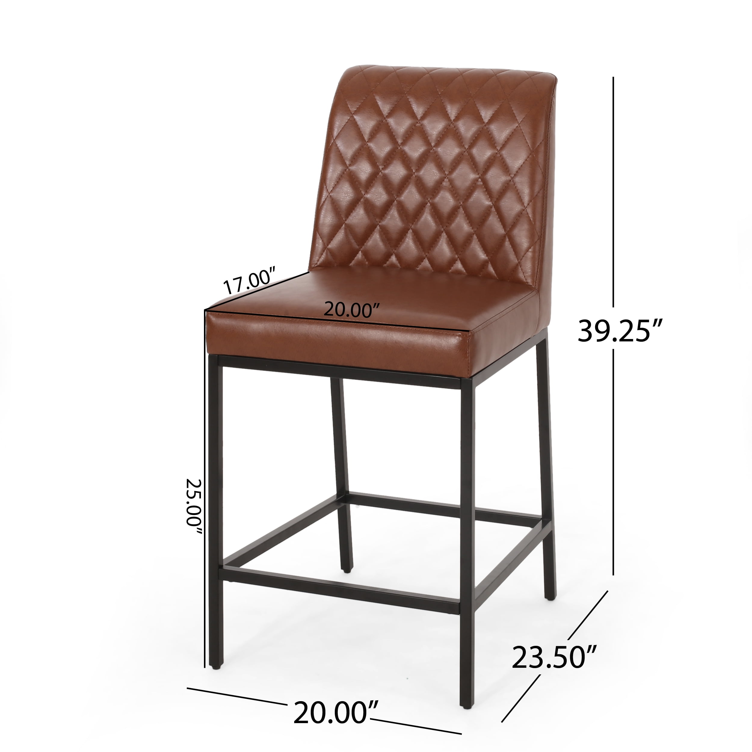 Noble House Berea Upholstered Diamond Stitch Counter Stools, Set of 2, Cognac Brown and Black