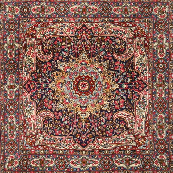 Ahgly Company Indoor Square Traditional Saffron Red Persian Area Rugs, 8' Square