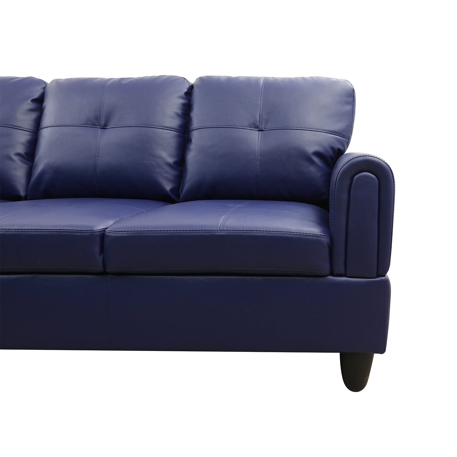 Hommoo L Shaped 4-Seat Couch, 16'' Back Height Faux Leather Sectional Couches and Sofas, Modern Living Room Furniture Sets Sectional Sofa Set, Blue(No Ottoman)