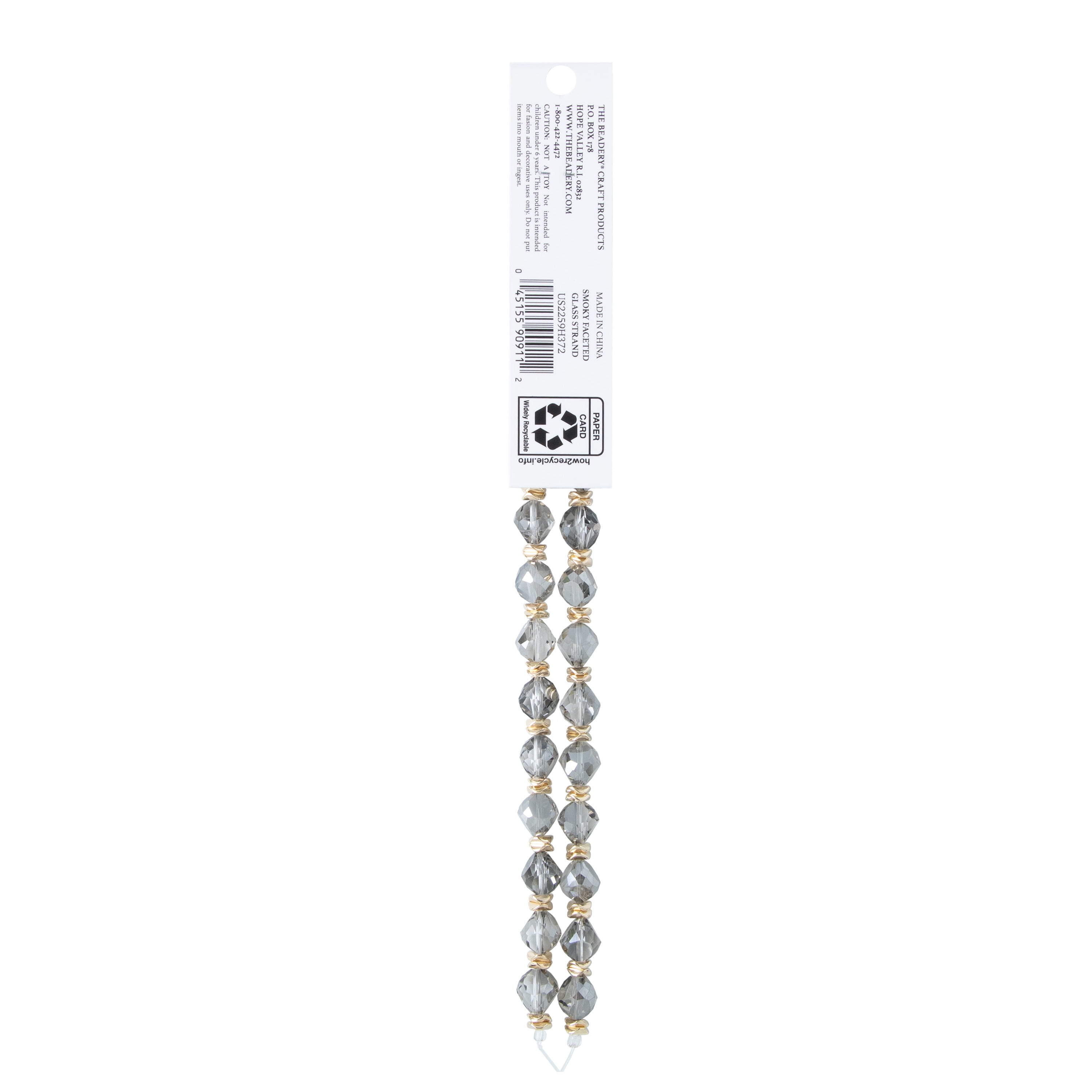 The Beadery Craft Products DIY 2-Strand Smoky Gray Faux Quartz Glass Faceted Beads with Wavy Gold Spacer Beads, 7 Inches, 82 Beads.