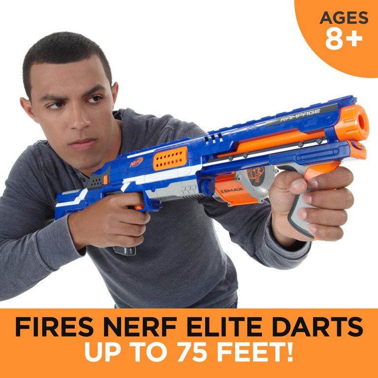NERF Rampage N-Strike Elite Toy Blaster with 25 Dart Drum Slam Fire for  Kids, Teens, & Adults ( Exclusive)