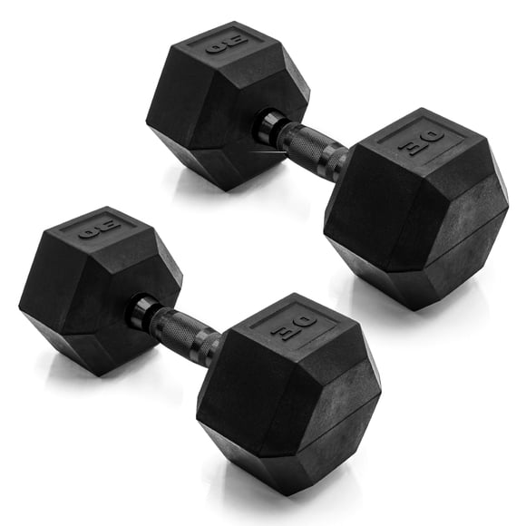 CAP Barbell Peso de mano con mancuernas hexagonales recubiertas de goma de 30 LB - Par | Mango negro