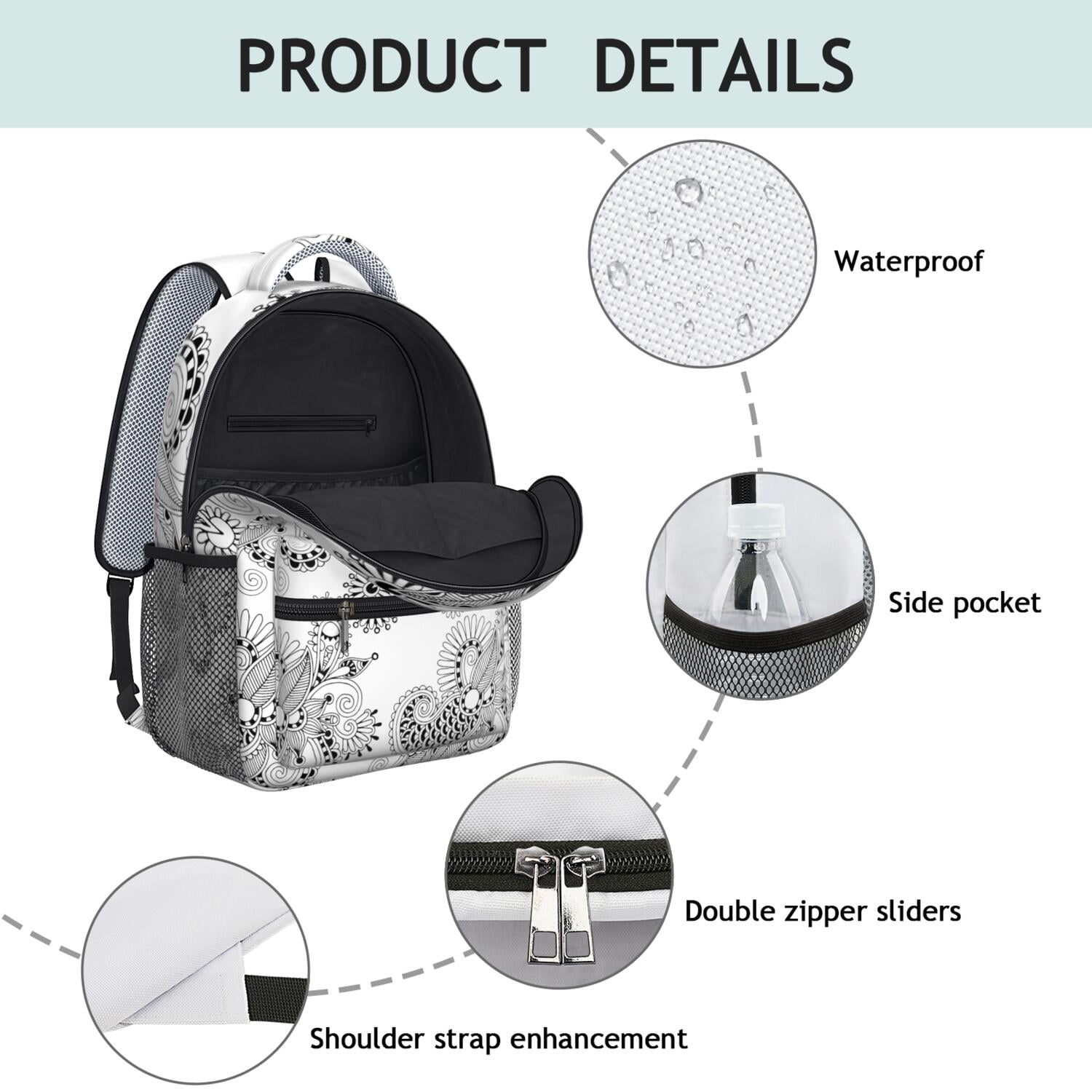 Floral Abstract Waterproof Backpack - Stylish Ergonomic School Bag with Organized Storage Pockets