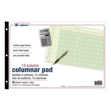 Adams® Analysis Pad, 16 3/8" x 11", 100 Pages (50 Sheets), 13 Columns, Green