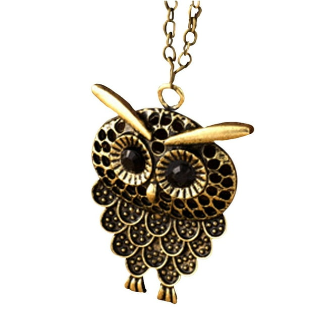 pitrice Collier Chaîne Longue Rétro Hibou Ajouré Pendentif Chaîne de Chandail pour Femmes