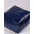 thumbnail image 4 of BBH Homes Vintage Blue Leather Pouf Ottoman Square Goat Leather Recycled Fill, 4 of 9