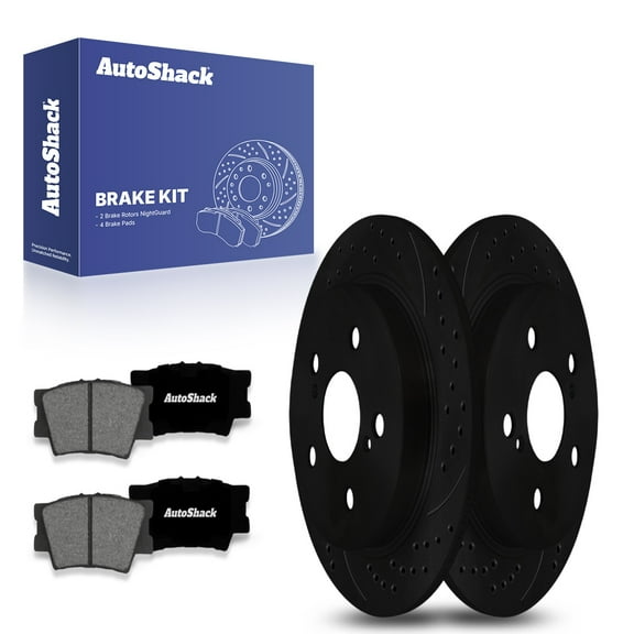 AutoShack Rear Drilled & Slotted Brake Rotors Premium Ceramic Brake Pads | Replacement for 2018-2021 Toyota Camry 2.5L FWD | Black E-Coated | 6-PC Brake Kit | NightGuard