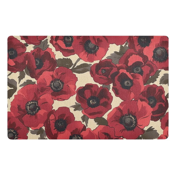 Deep Red Beauty Flowers Floor Door Mat Outdoor Indoor for Home Entrance Welcome Mats 32"x20"