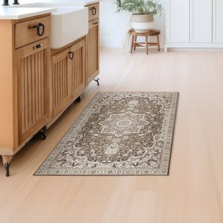 My Magic Carpet 3'x5' Machine Washable Non-Slip Kitchen Entryway Area Rug - Parviz Brown