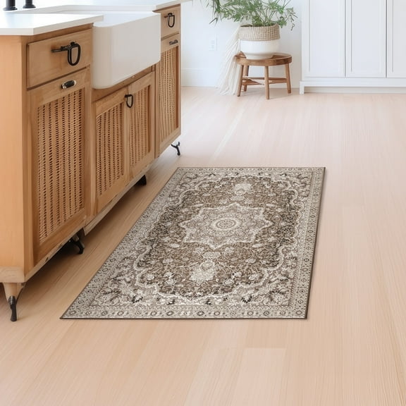 My Magic Carpet 3'x5' Machine Washable Non-Slip Kitchen Entryway Area Rug - Parviz Brown