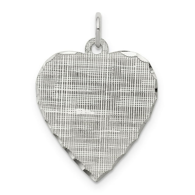 925 Sterling Silver Rh Plt Pendentif Disque Coeur Gravable Charme Amour Graver