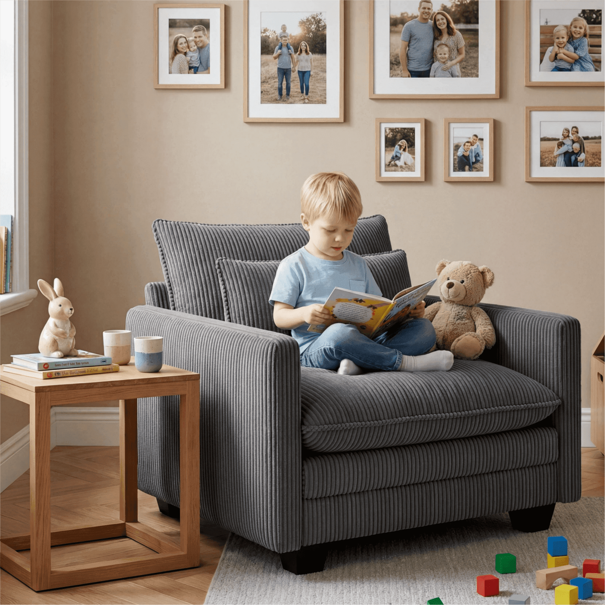 Noelse Oversized Single Sofa Chair, Gray Corduroy