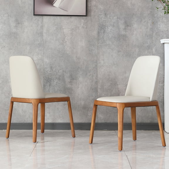 Noble House Modern PU Leather Dining Chairs Set of 2, Wooden Legs and Ergonomic Back, Gray