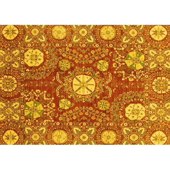 Ahgly Company Machine Washable Indoor Rectangle Abstract Yellow Modern Area Rugs, 3' x 5'