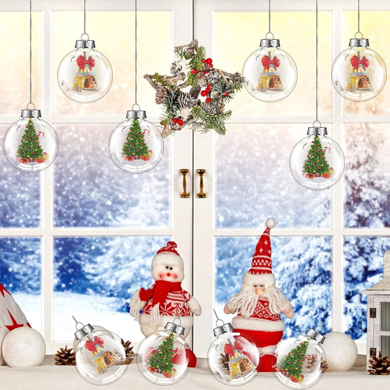 Clear Flat Disc Ornaments,12 Packs Fillable Christmas Ornament Balls,2.36 in Plastic Xmas Tree Decorative Balls,Christmas DIY Balls for Halloween Wedding Party Home Decor