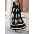 thumbnail image 4 of Women's 2025 Fall Wedding Guest Dresses Boho Floral Long Sleeve V Neck Flowy Elegant Maxi Dress Beach Clothes,Black, 4 of 6