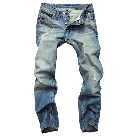 SOOMLON Men's Slim Fit Comfy Denim Jeans Pants Ripped Festival Pants Autumn Denim Straight Ripped Hole Jeans Light Blue XL