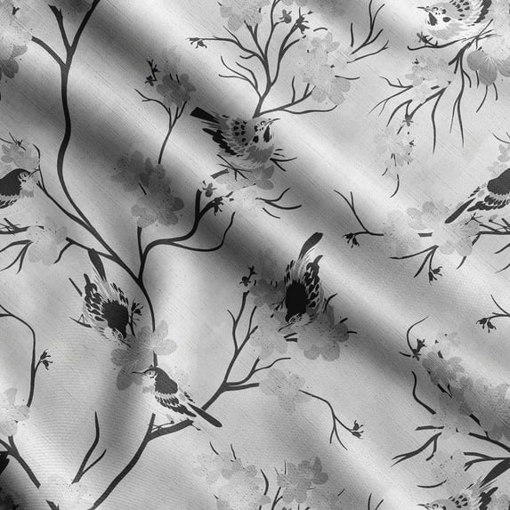 Soimoi Bird & Flowers PrintCotton Poplin Sewing Fabric Sold by The Yard 42 Inch WideSewing Craft Quilting/ Quilt Making Fabric -Gray1